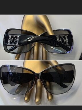Y2K Escada Oversized Rhinestone Logo Sunglasses Glam Shield Luxe Italy